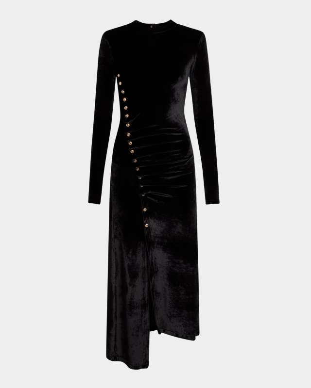 Ruched Velvet Side Button Dress
